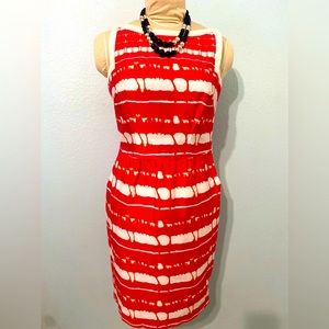 Vintage Luisa Spagnoli Orange Red white trim Tie Dyed dress size 46 EU/ 14 US
